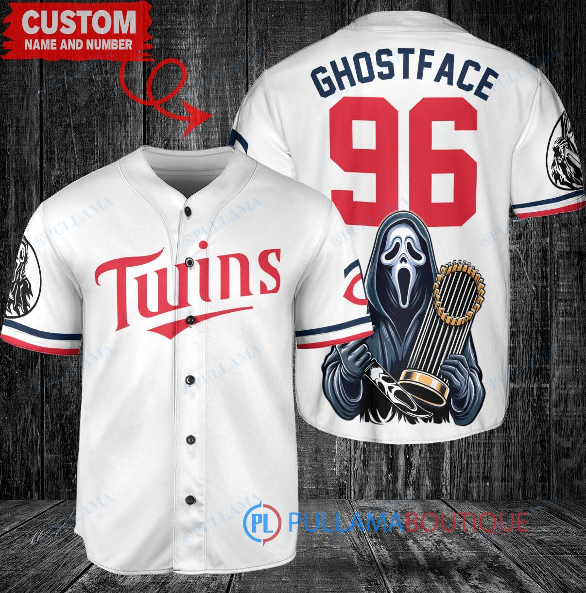 MN Twins x Ghostface Scream Halloween World Series Trophy Baseball Jersey White