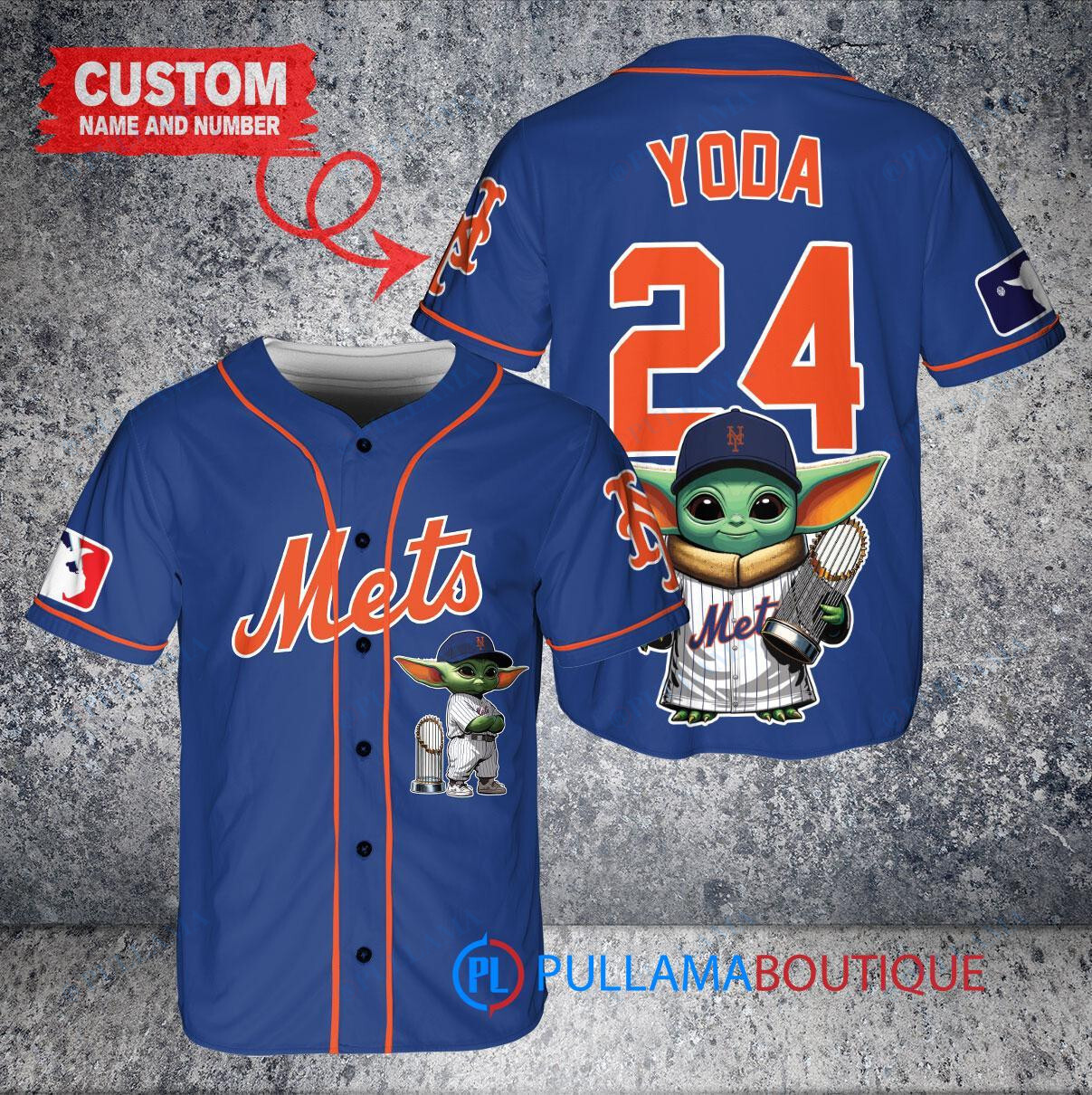 New York Mets x Baby Yoda Star Wars The Mandalorian with Trophy Custom Baseball Jersey Royal