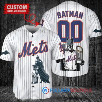 New York Mets x DC Comics Batman The Dark Knight with Trophy Custom Baseball Jersey White