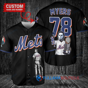 New York Mets x Halloween Michael Myers with Trophy Custom Baseball Jersey Black