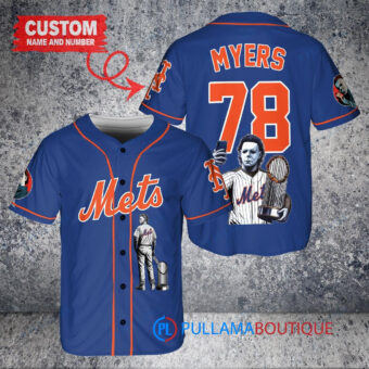 New York Mets x Halloween Michael Myers with Trophy Custom Baseball Jersey Royal