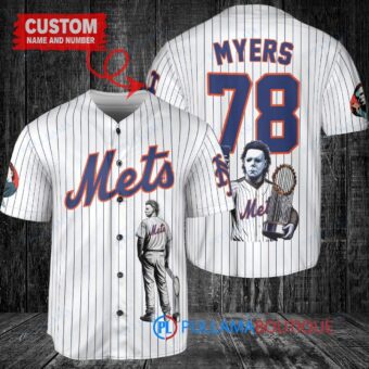 New York Mets x Halloween Michael Myers with Trophy Custom Baseball Jersey White