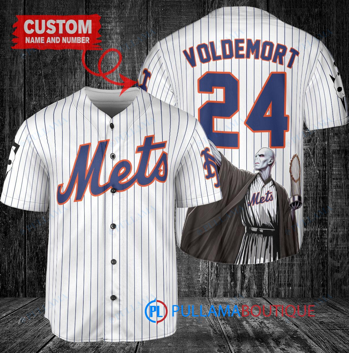 New York Mets x Lord Voldemort Harry Potter with Trophy Custom Baseball Jersey White