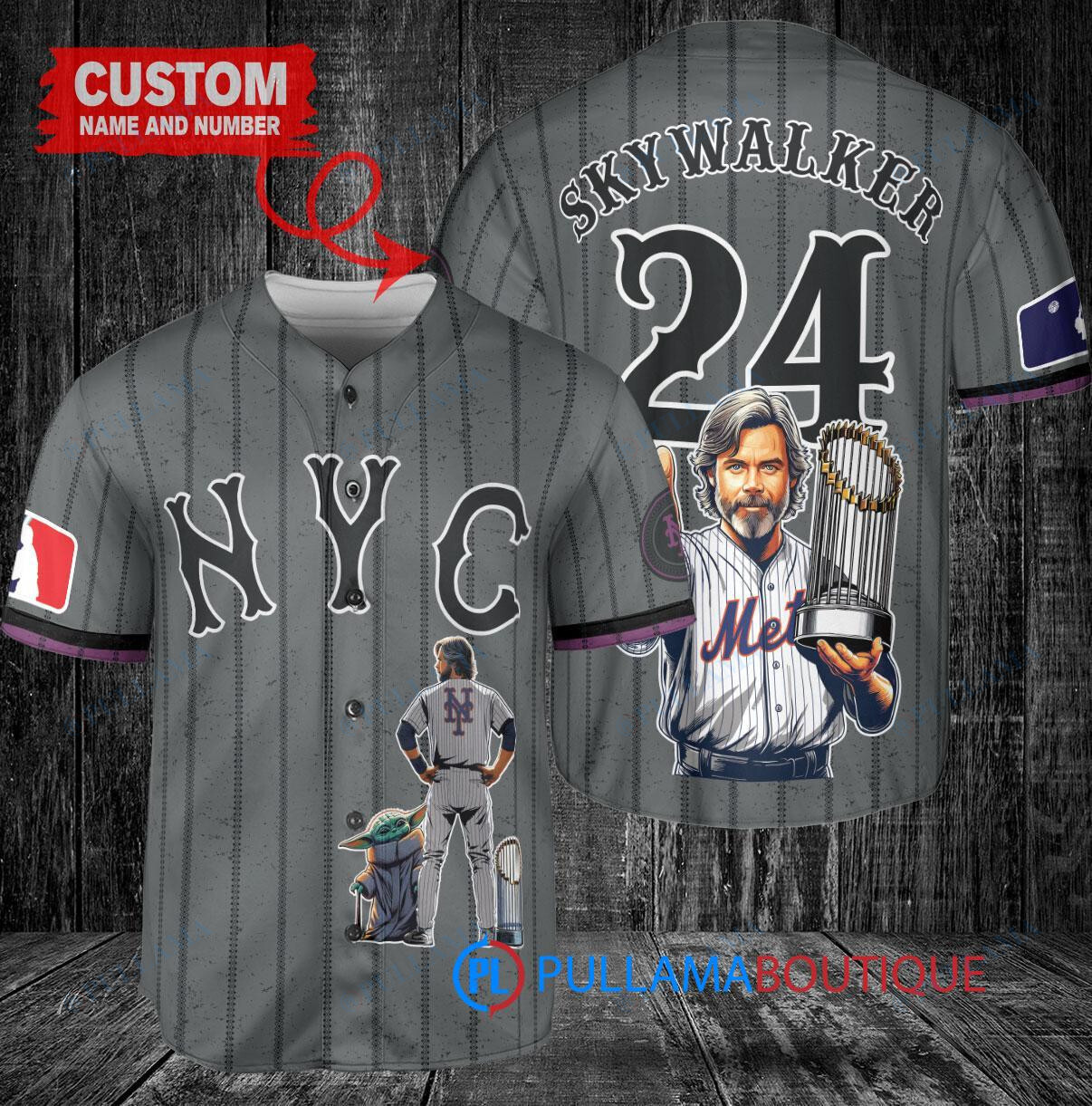 New York Mets x Luke Skywalker Star Wars with Trophy Custom Baseball Jersey Graphite City Connect