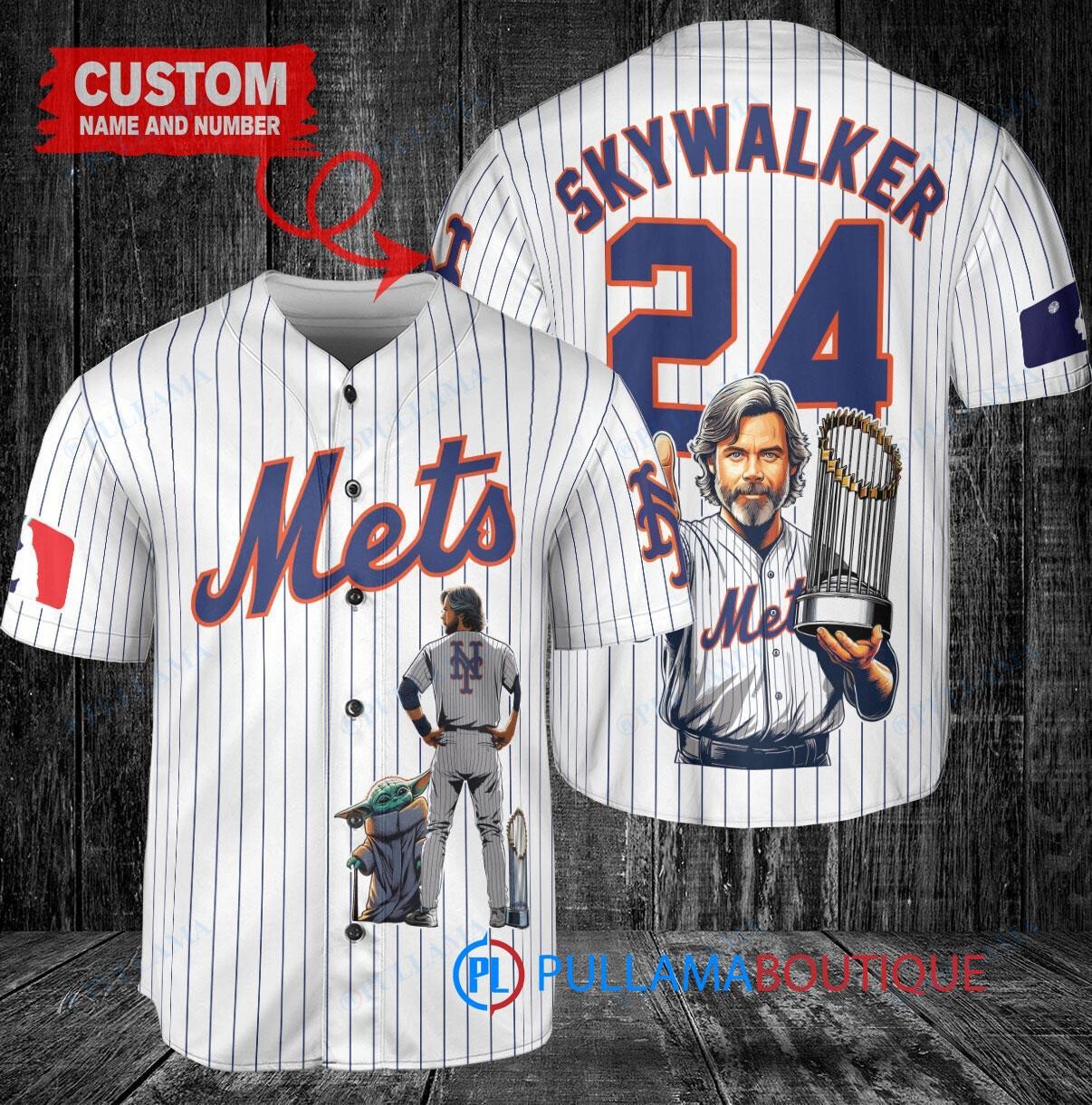 New York Mets x Luke Skywalker Star Wars with Trophy Custom Baseball Jersey White