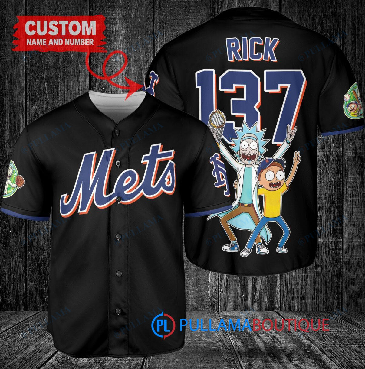 New York Mets x Rick and Morty with Trophy Custom Baseball Jersey Black