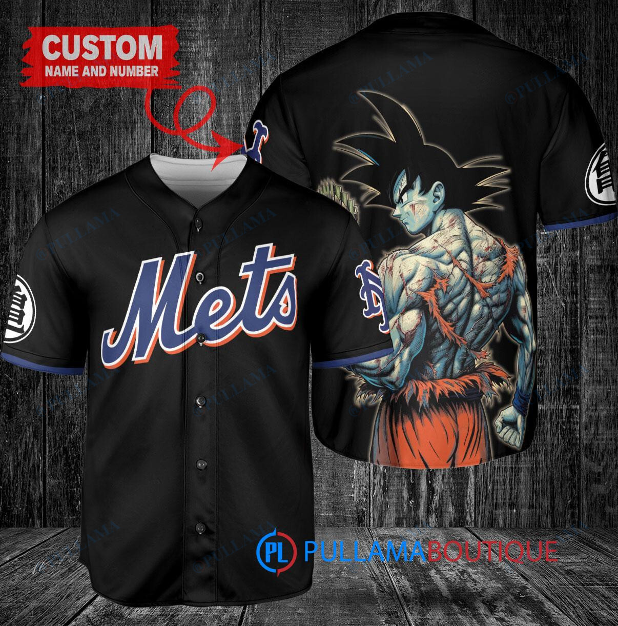 New York Mets x Son Goku Kakarot Super Saiyan Dragon Ball Z with Trophy Baseball Jersey Black