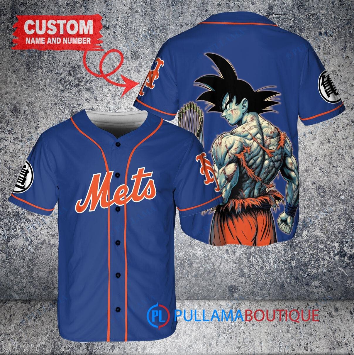 New York Mets x Son Goku Kakarot Super Saiyan Dragon Ball Z with Trophy Baseball Jersey Royal