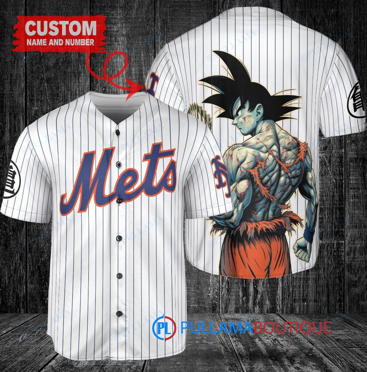 New York Mets x Son Goku Kakarot Super Saiyan Dragon Ball Z with Trophy Baseball Jersey White