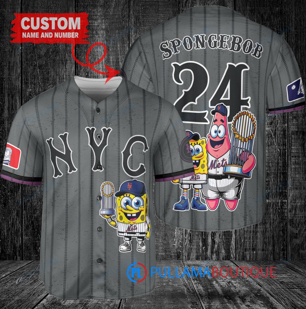 New York Mets x SpongeBob SquarePants with Trophy Custom Baseball Jersey Graphite City Connect