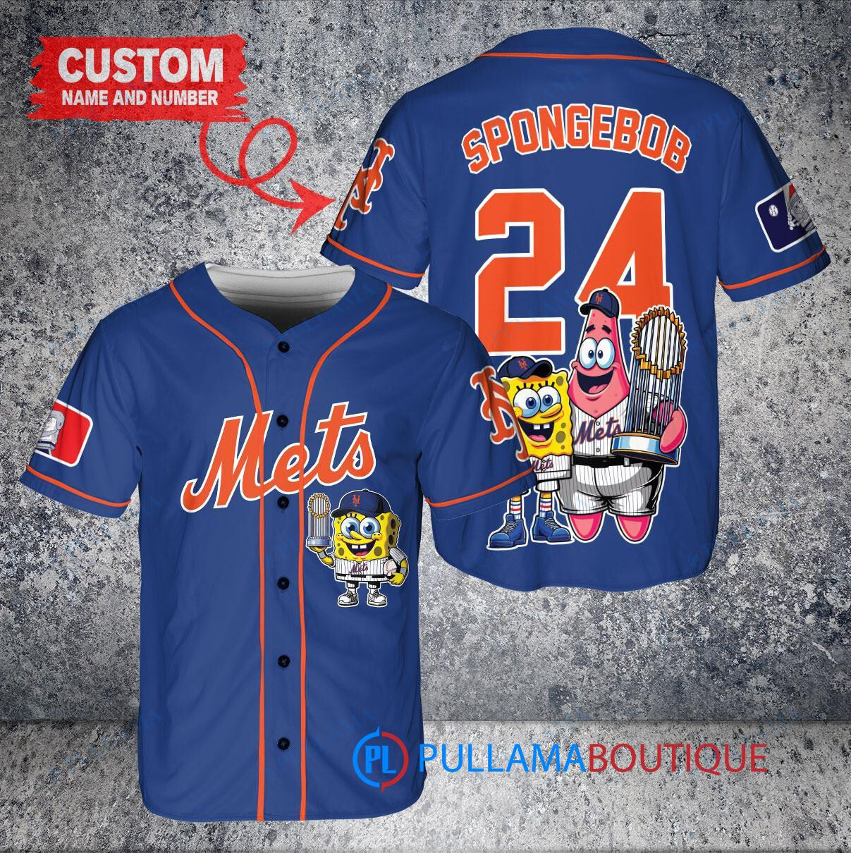 New York Mets x SpongeBob SquarePants with Trophy Custom Baseball Jersey Royal