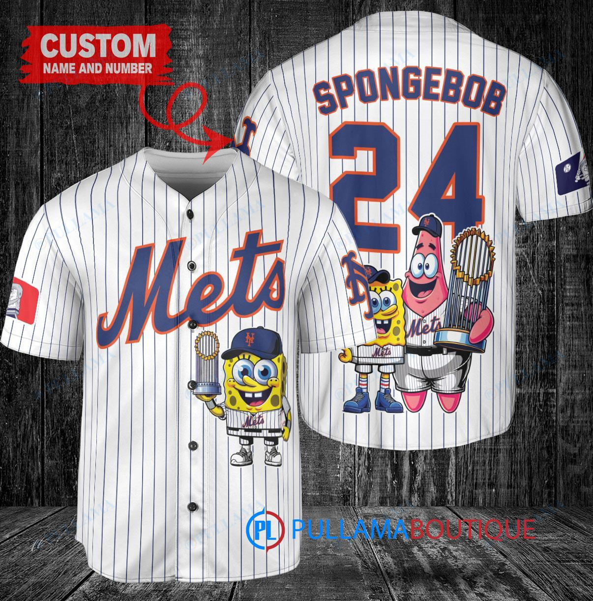 New York Mets x SpongeBob SquarePants with Trophy Custom Baseball Jersey White