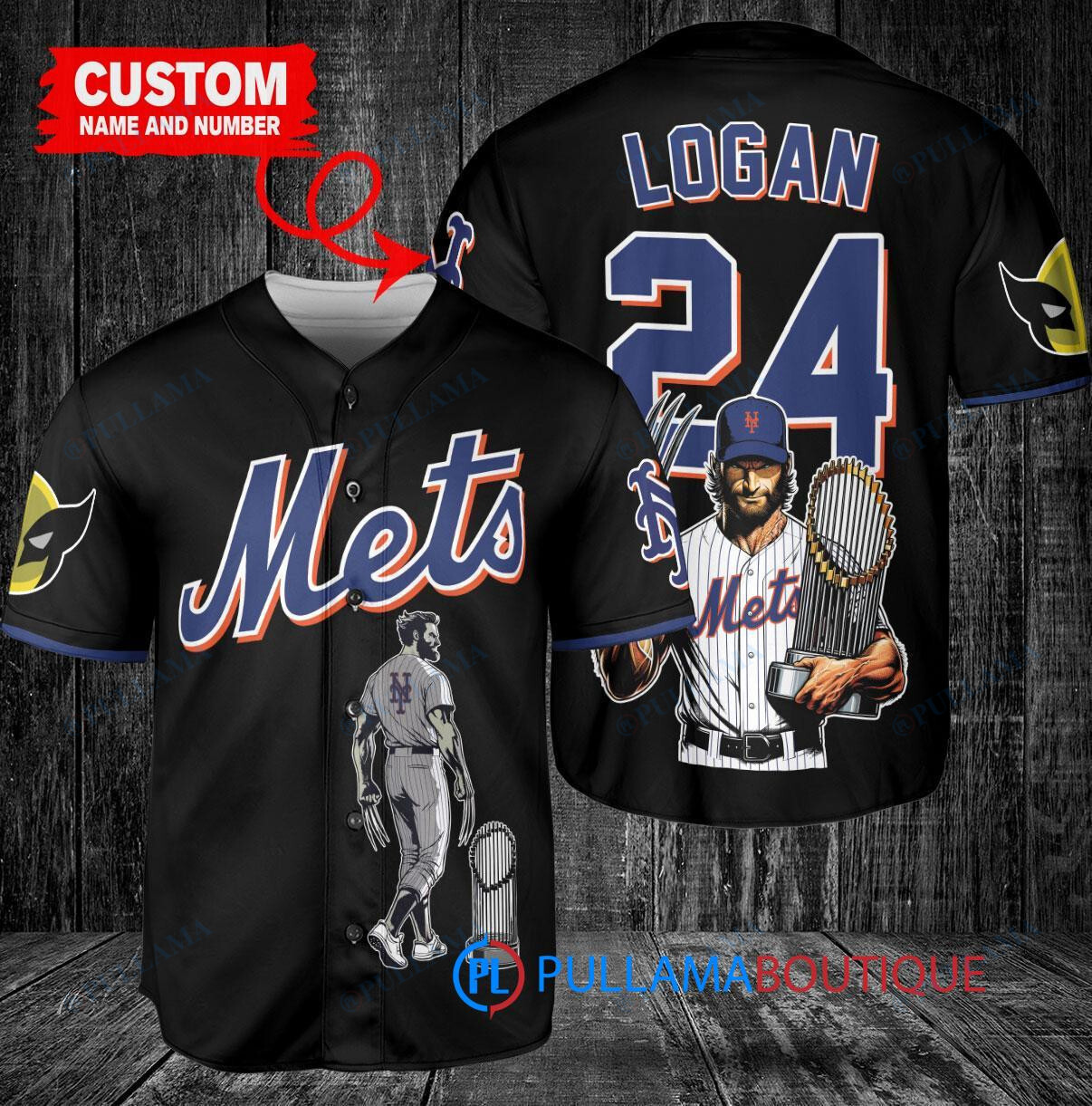 New York Mets x Wolverine Logan with Trophy Custom Baseball Jersey Black