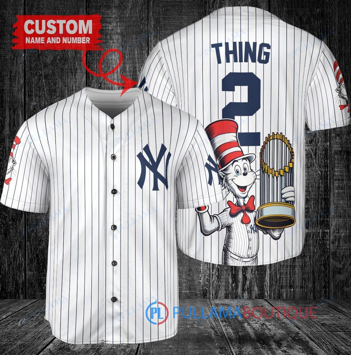 New York Yankees x Dr Seuss with World Series Trophy Custom Baseball Jersey White