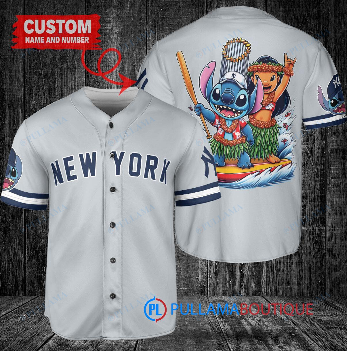 New York Yankees x Lilo & Stitch with Trophy Baseball Jersey Gray