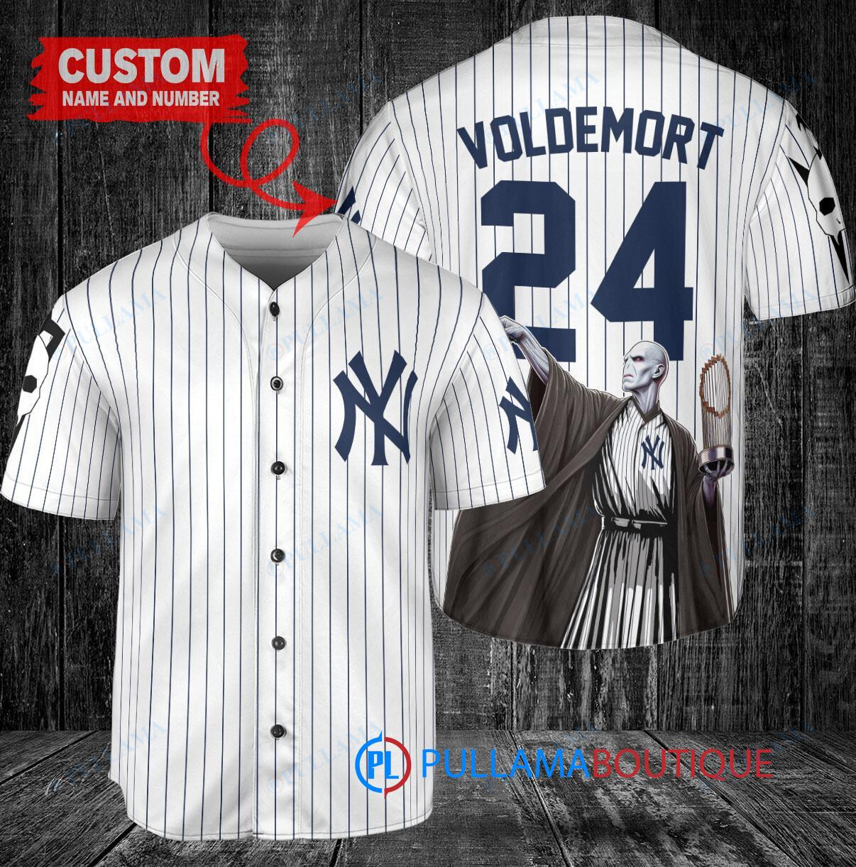 New York Yankees x Lord Voldemort Harry Potter with Trophy Custom Baseball Jersey White