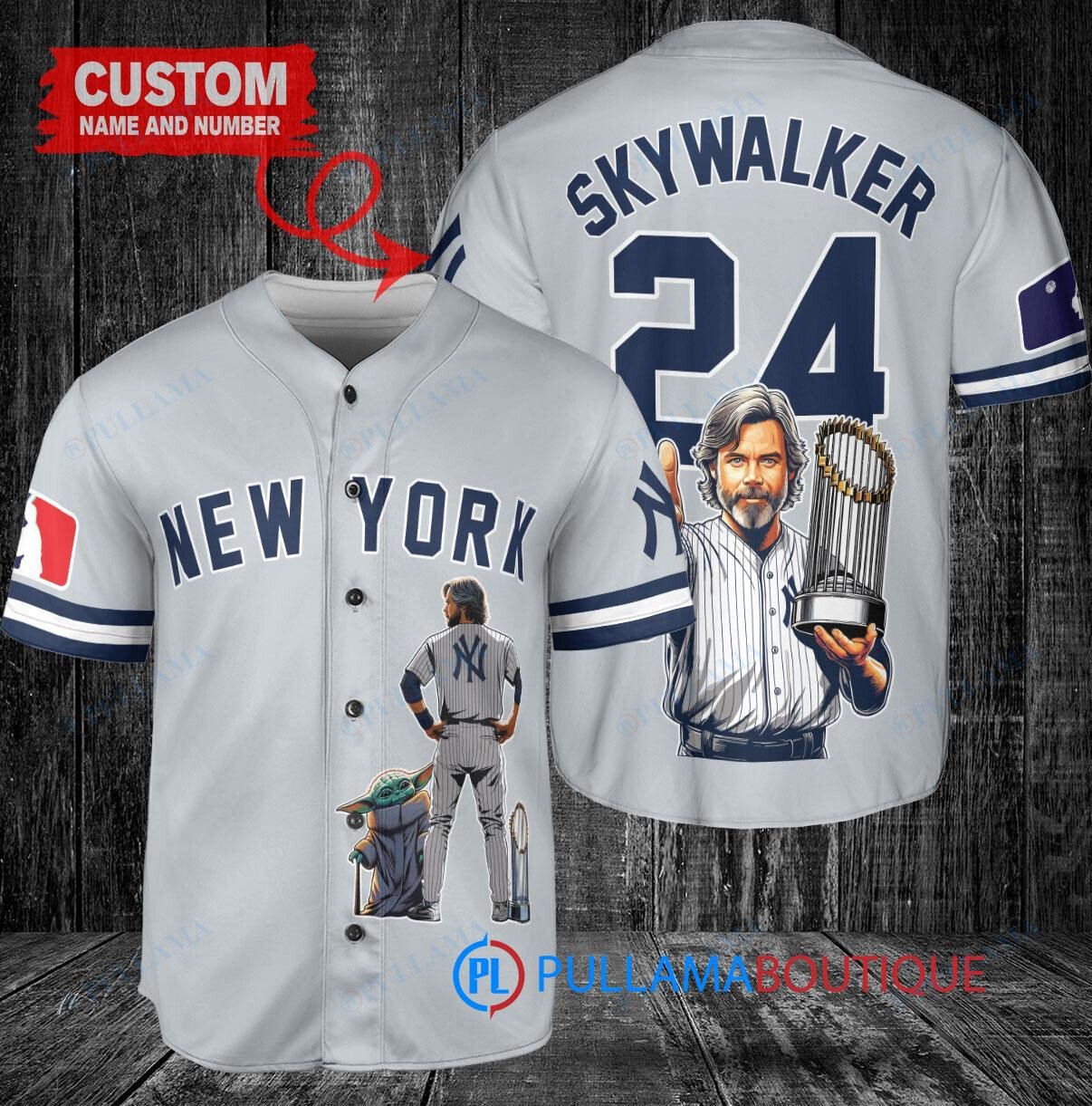 New York Yankees x Luke Skywalker Star Wars with Trophy Custom Baseball Jersey Gray