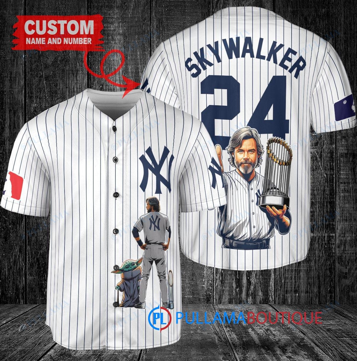 New York Yankees x Luke Skywalker Star Wars with Trophy Custom Baseball Jersey White