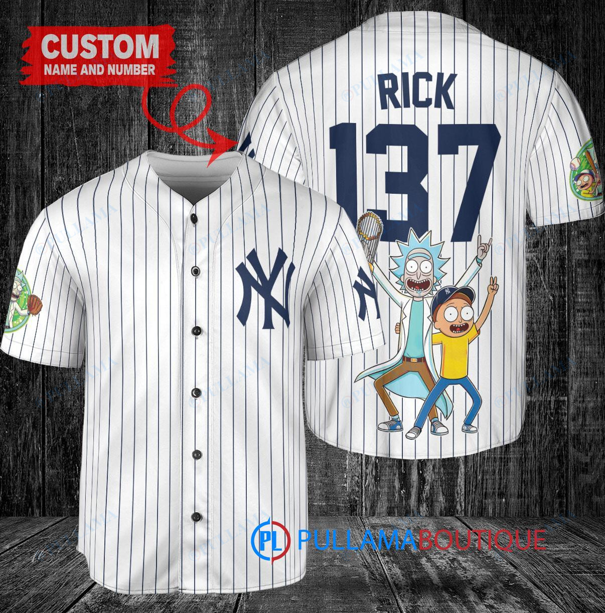 New York Yankees x Rick and Morty with Trophy Custom Baseball Jersey White