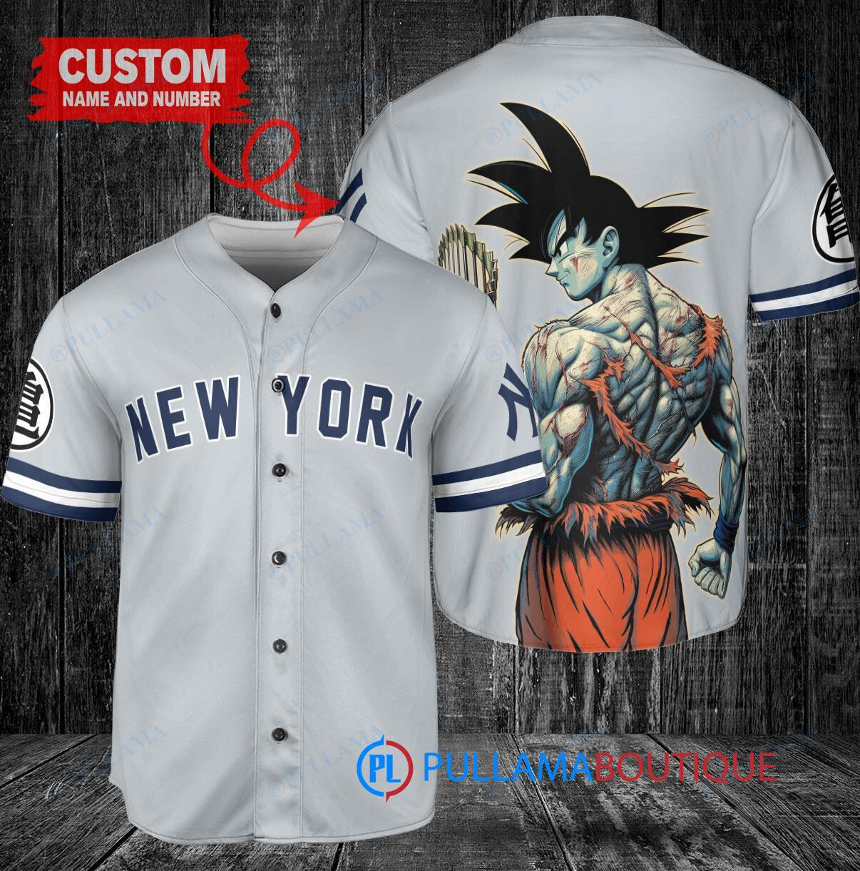 New York Yankees x Son Goku Kakarot Super Saiyan Dragon Ball Z with Trophy Baseball Jersey Gray