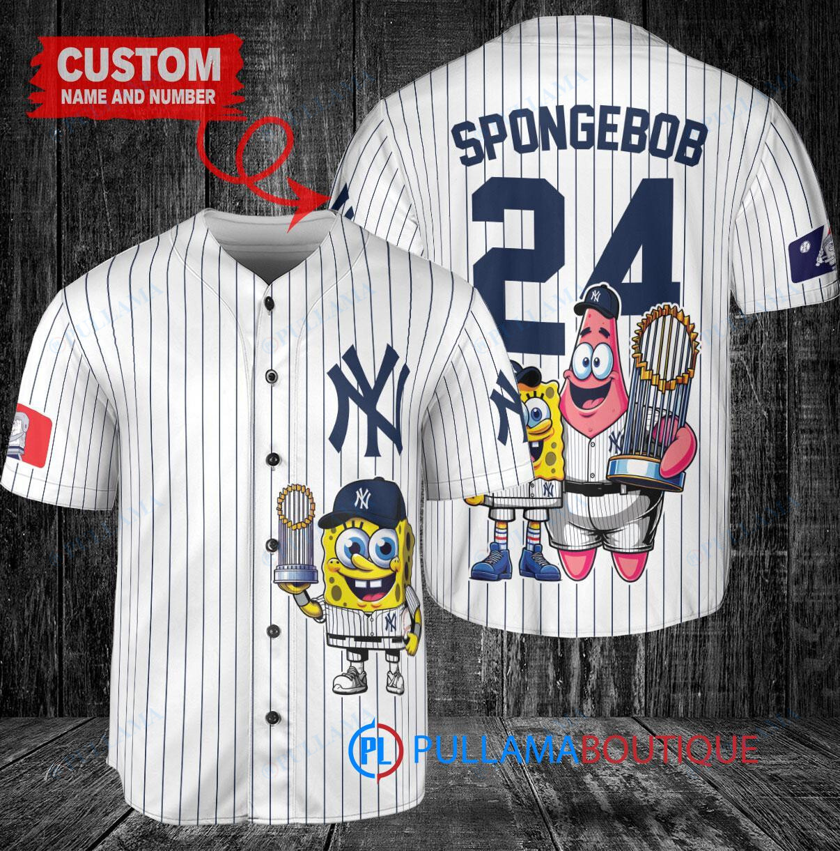 New York Yankees x SpongeBob SquarePants with Trophy Custom Baseball Jersey White