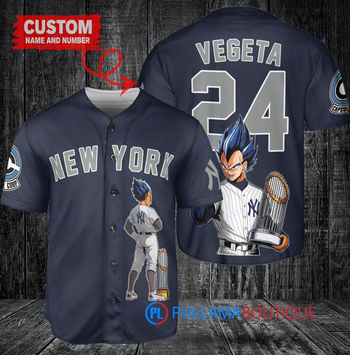 New York Yankees x Vegeta Super Saiyan Dragon Ball Z with Trophy Custom Baseball Jersey Navy