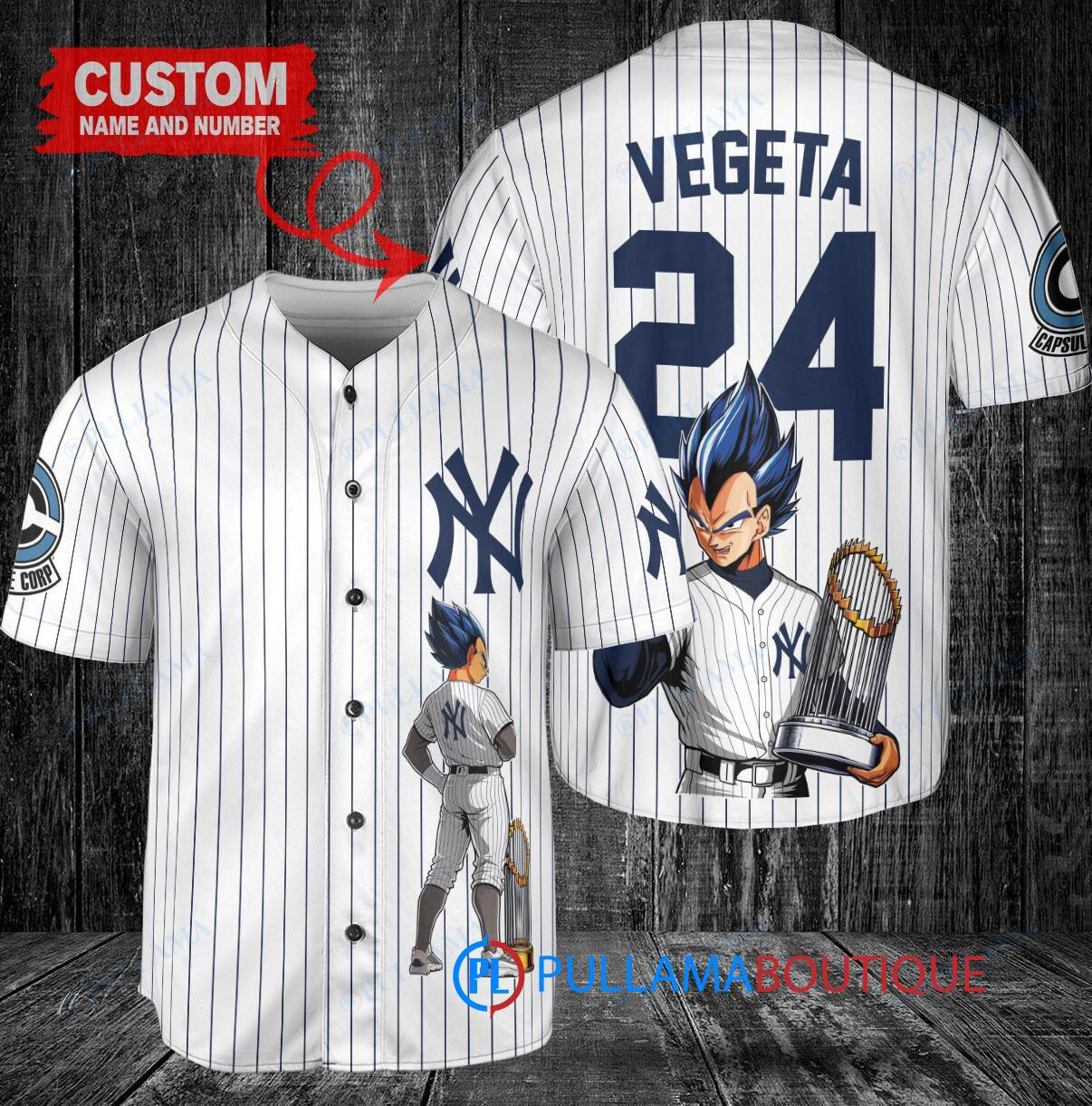 New York Yankees x Vegeta Super Saiyan Dragon Ball Z with Trophy Custom Baseball Jersey White