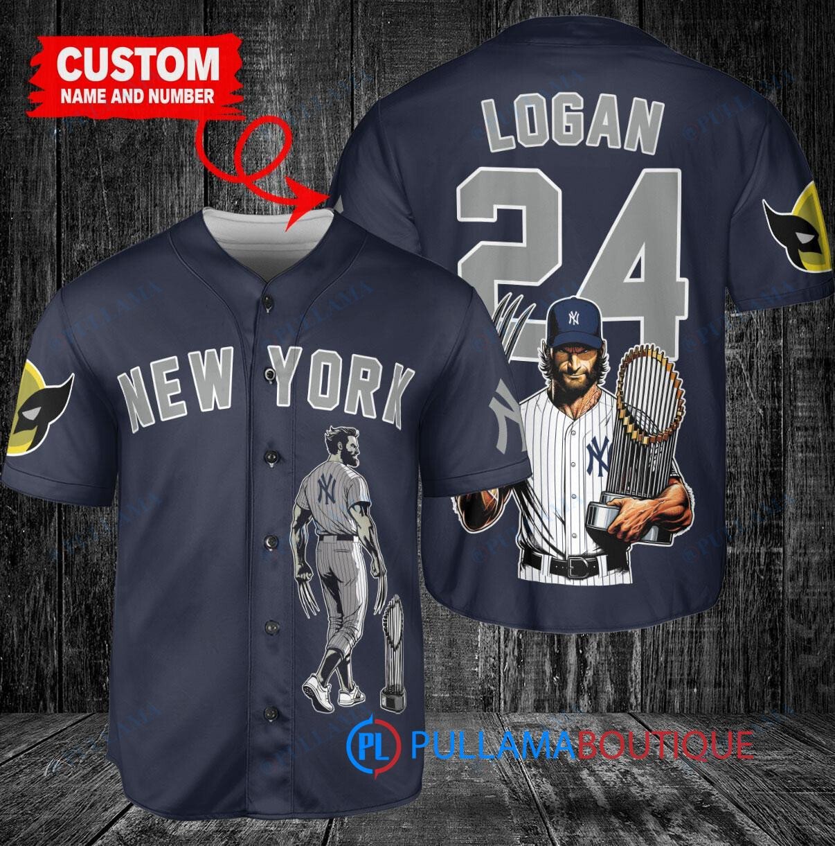 New York Yankees x Wolverine Logan with Trophy Custom Baseball Jersey Navy