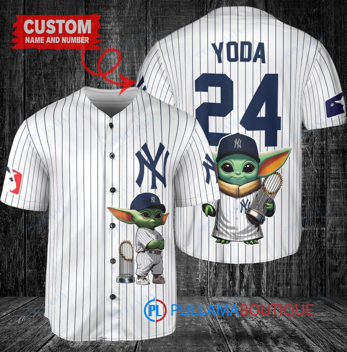 NY Yankees Baby Yoda Star Wars Mandalorian Trophy Baseball Jersey White