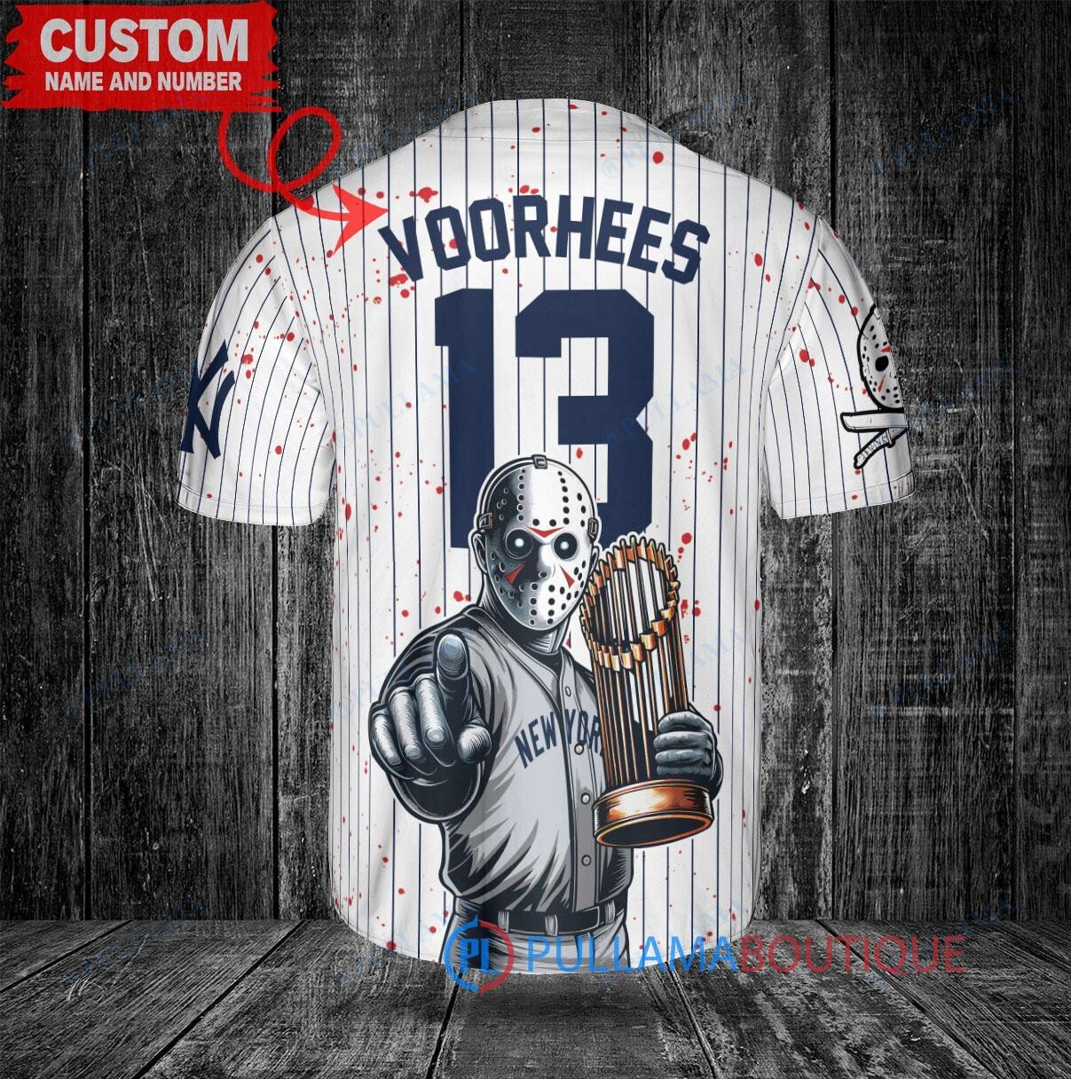 NY Yankees x Jason Voorhees Halloween World Series Trophy Baseball Jersey White
