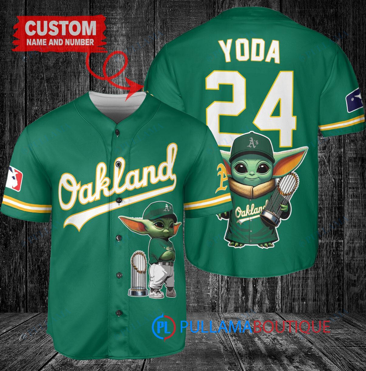 Oakland Athletics Baby Yoda Star Wars Mandalorian Trophy Baseball Jersey Green