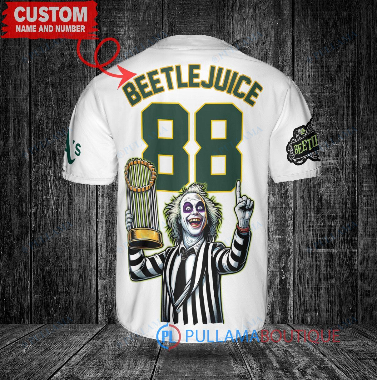 Oakland Athletics Beetlejuice Halloween World Series Trophy Baseball Jersey White