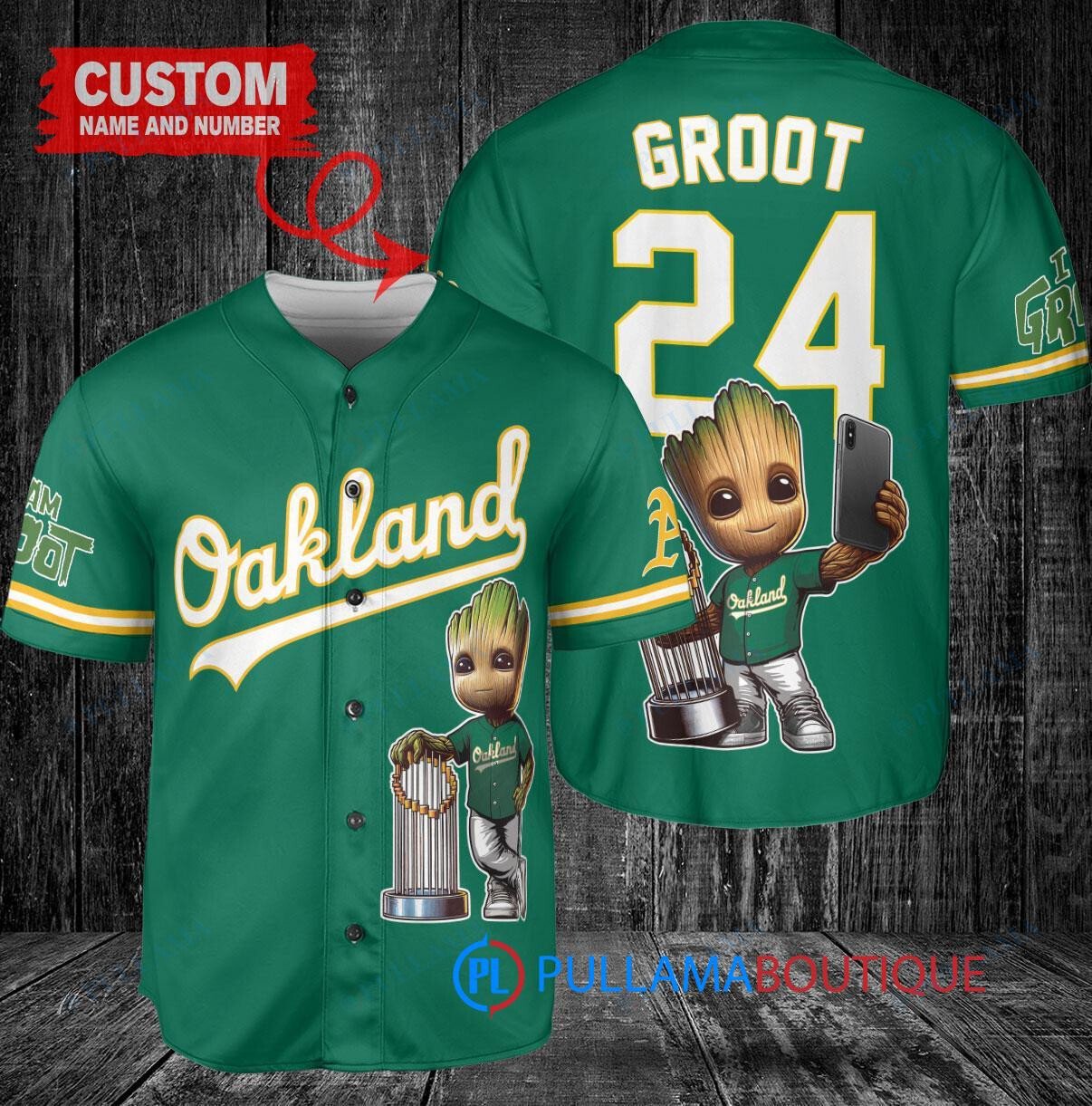 Oakland Athletics x Baby Groot Marvel Guardians Of The Galaxy with Trophy Custom Baseball Jersey Green