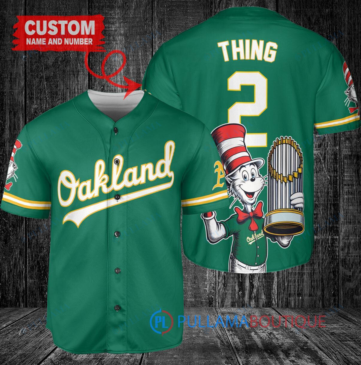 Oakland Athletics x Dr Seuss with World Series Trophy Custom Baseball Jersey Green