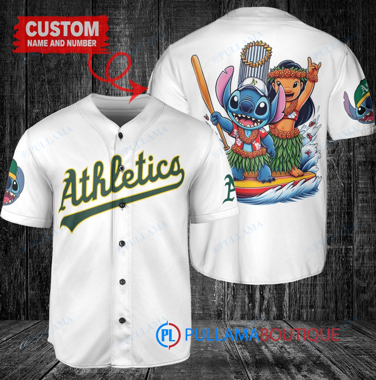 Oakland Athletics x Lilo & Stitch with Trophy Baseball Jersey White