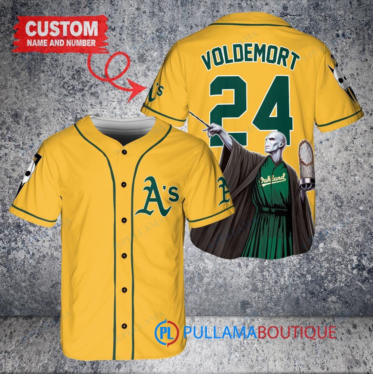 Oakland Athletics x Lord Voldemort Harry Potter with Trophy Custom Baseball Jersey Gold