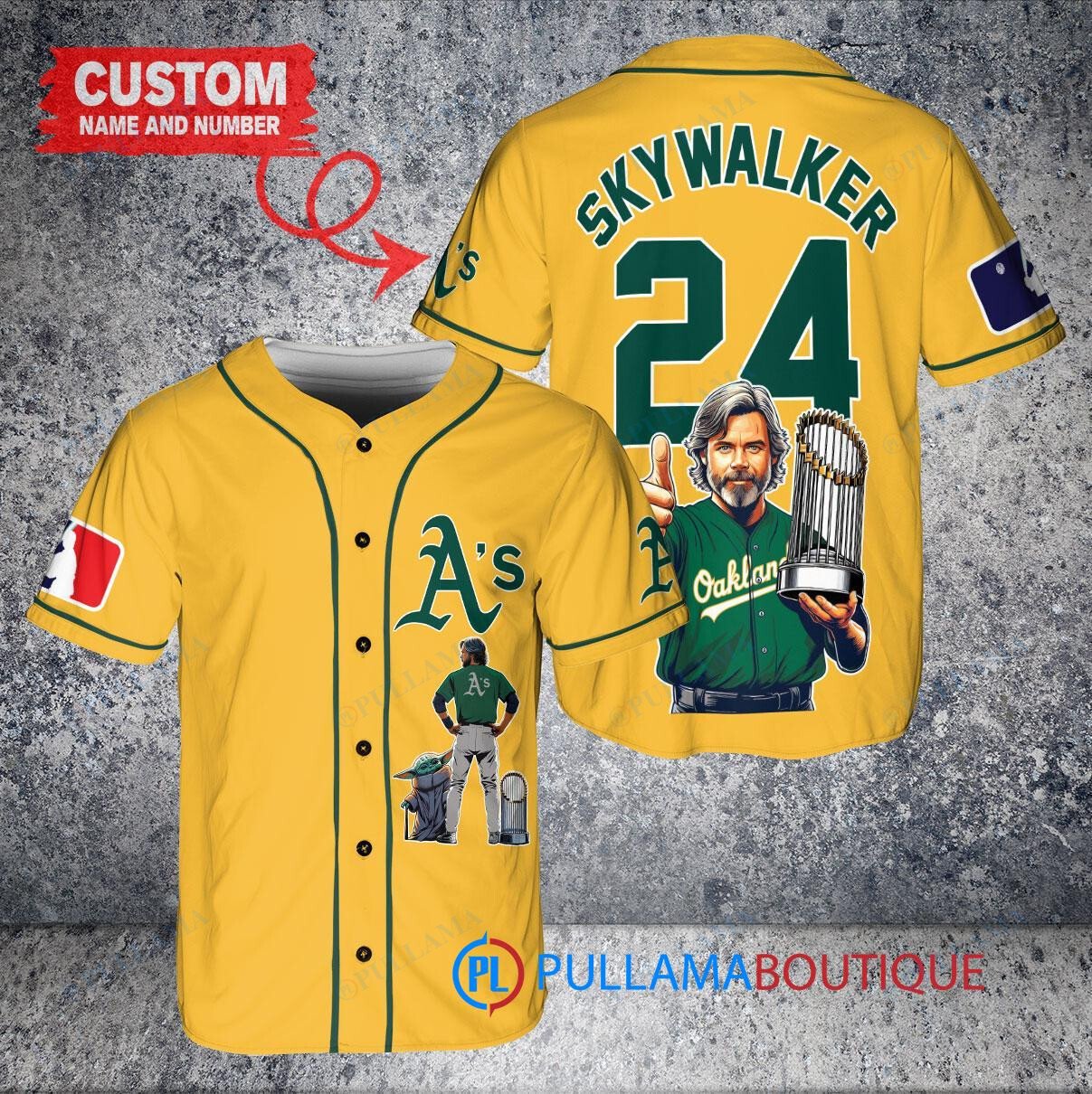 Oakland Athletics x Luke Skywalker Star Wars with Trophy Custom Baseball Jersey Gold