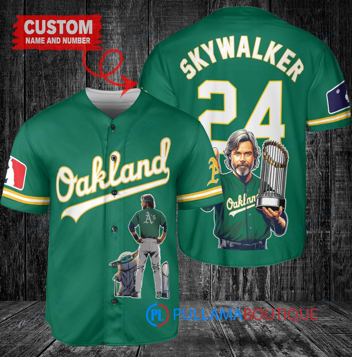 Oakland Athletics x Luke Skywalker Star Wars with Trophy Custom Baseball Jersey Green