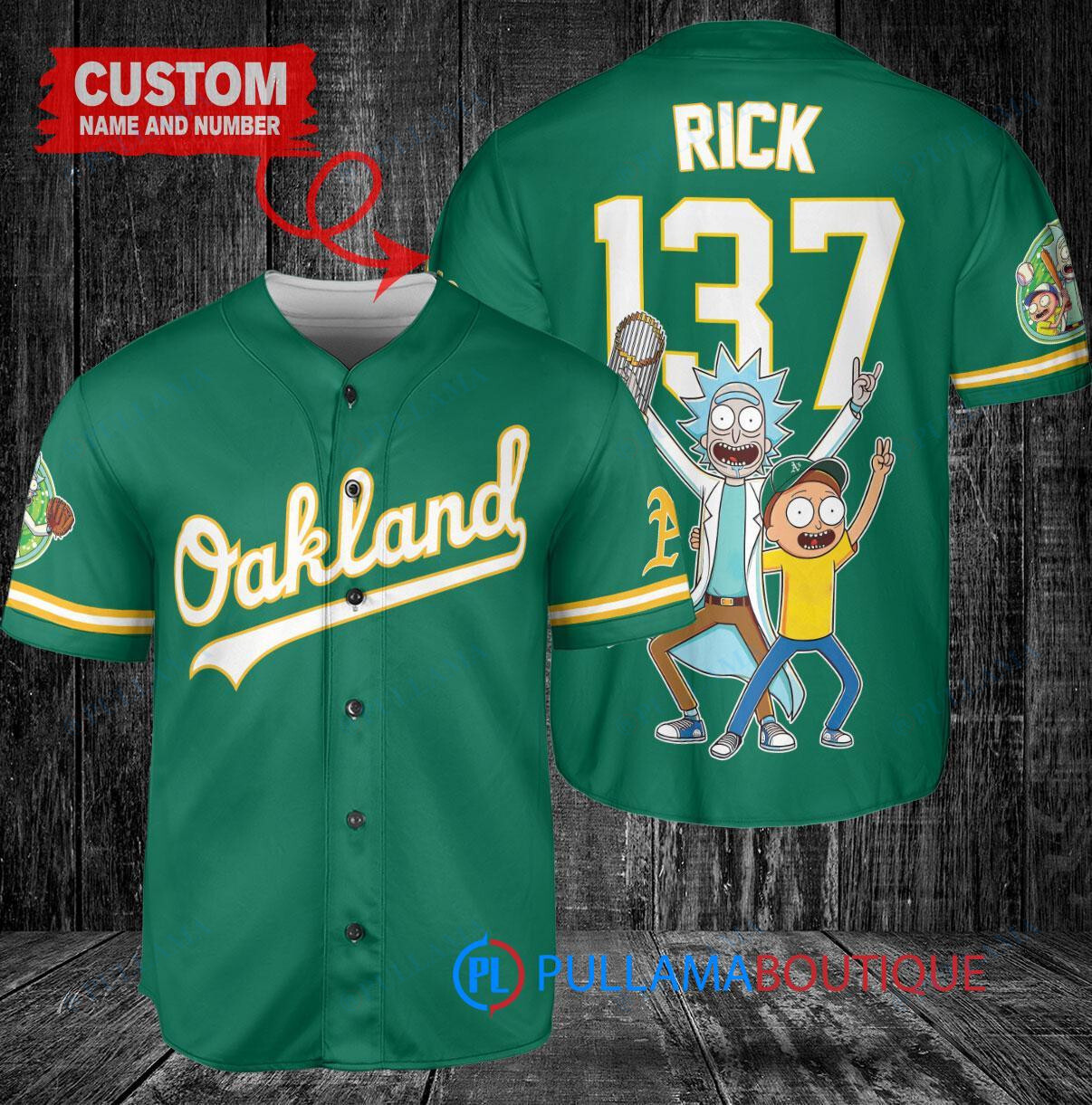 Oakland Athletics x Rick and Morty with Trophy Custom Baseball Jersey Green
