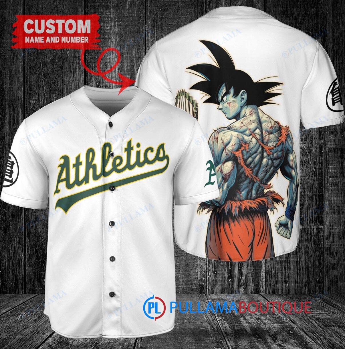 Oakland Athletics x Son Goku Kakarot Super Saiyan Dragon Ball Z with Trophy Baseball Jersey White