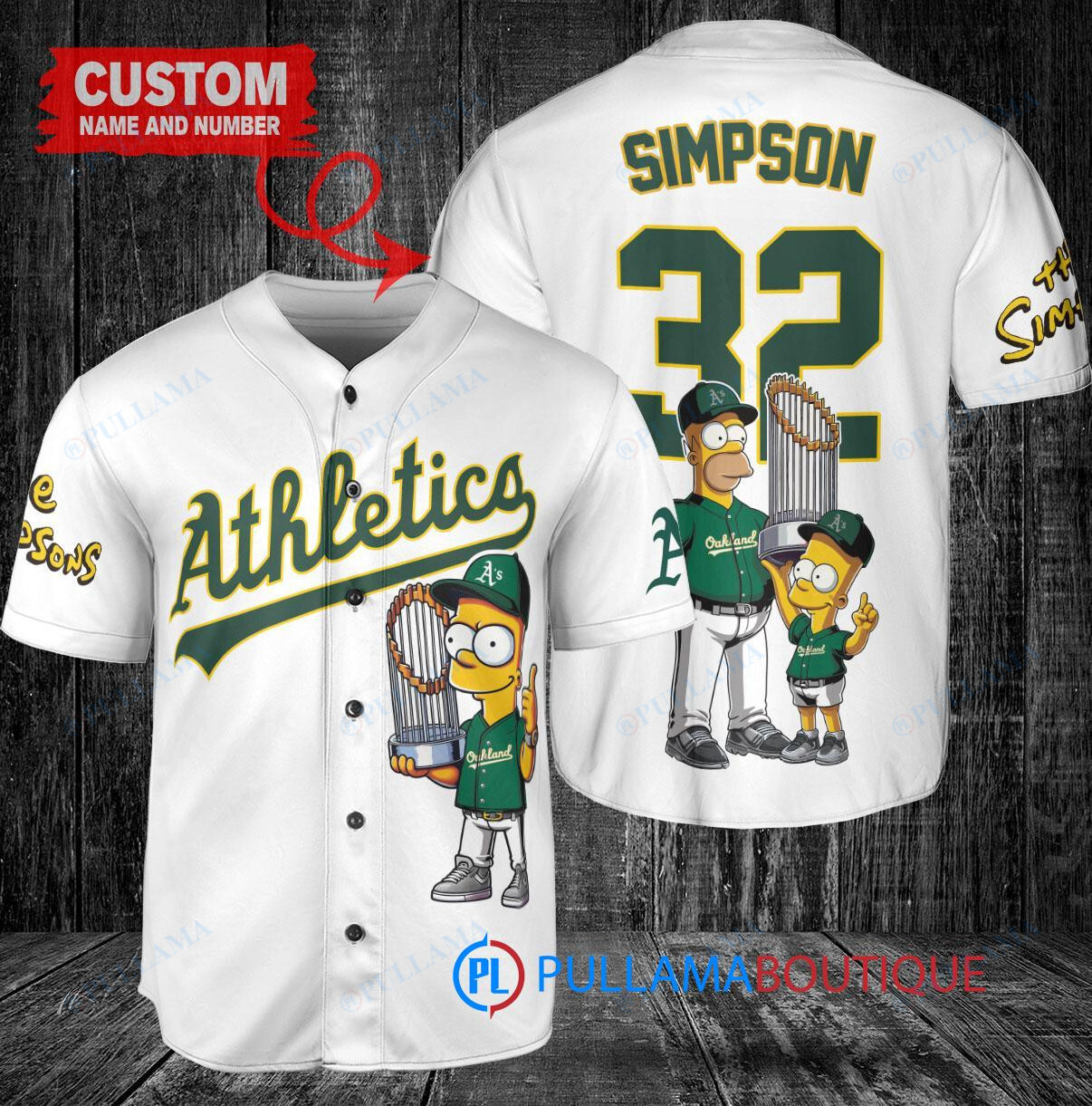 Oakland Athletics x The Simpsons Bart Simpson, Homer Simpson, Lisa Simpson with Trophy Custom Baseball Jersey White
