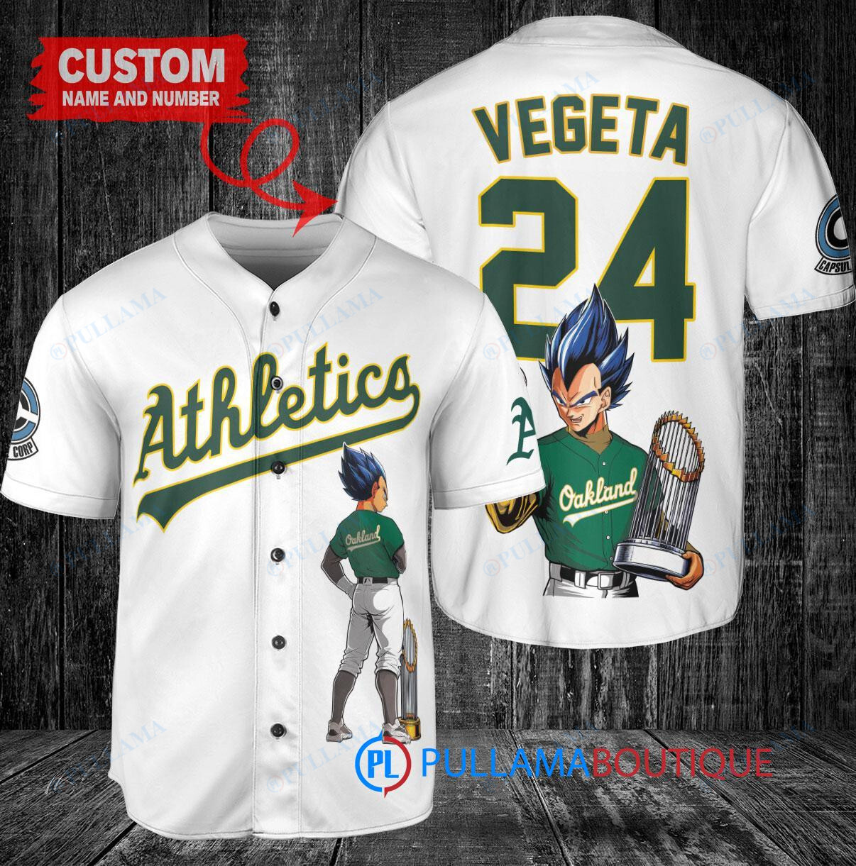 Oakland Athletics x Vegeta Super Saiyan Dragon Ball Z with Trophy Custom Baseball Jersey White