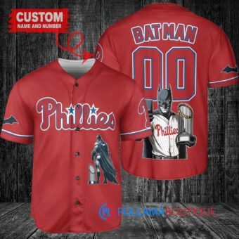 Philadelphia Phillies x DC Comics Batman The Dark Knight with Trophy Custom Baseball Jersey Red