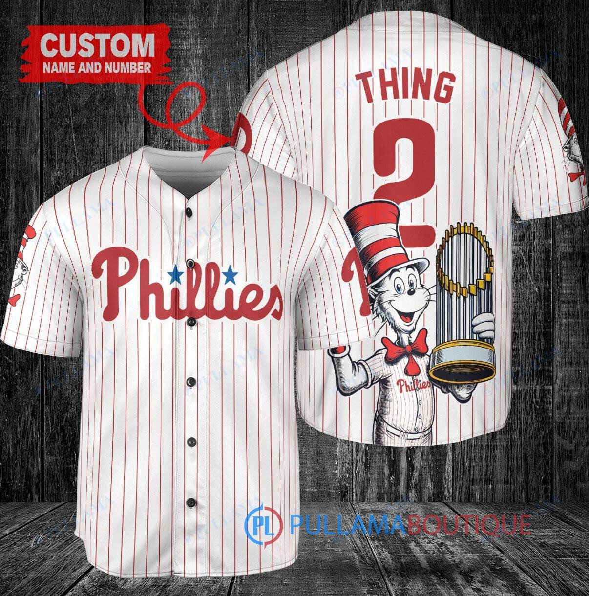 Philadelphia Phillies x Dr Seuss with World Series Trophy Custom Baseball Jersey White