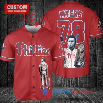 Philadelphia Phillies x Halloween Michael Myers with Trophy Custom Baseball Jersey Red