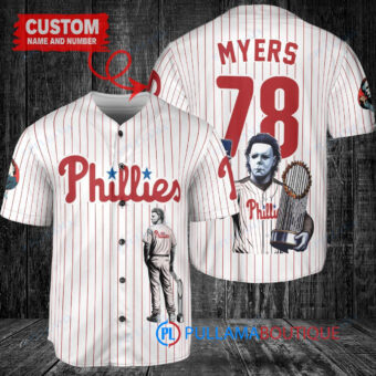 Philadelphia Phillies x Halloween Michael Myers with Trophy Custom Baseball Jersey White
