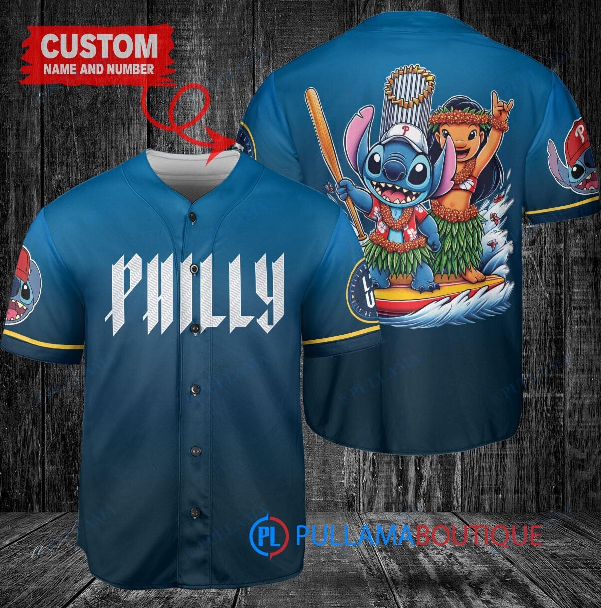 Philadelphia Phillies x Lilo & Stitch with Trophy Baseball Jersey Blue City Connect