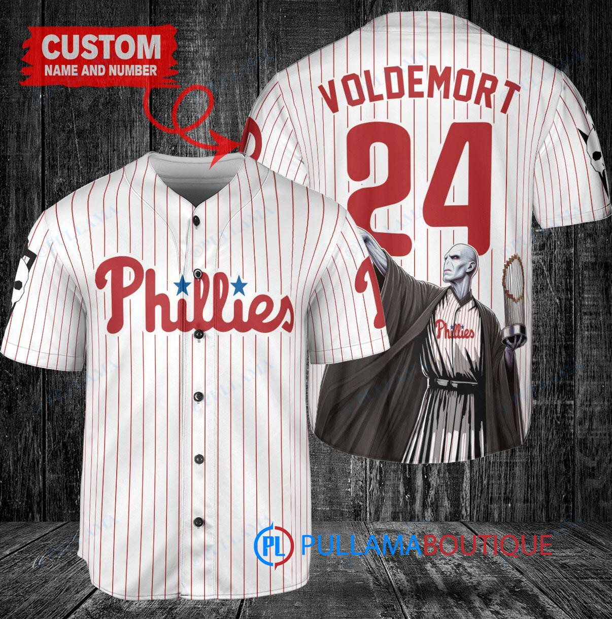 Philadelphia Phillies x Lord Voldemort Harry Potter with Trophy Custom Baseball Jersey White