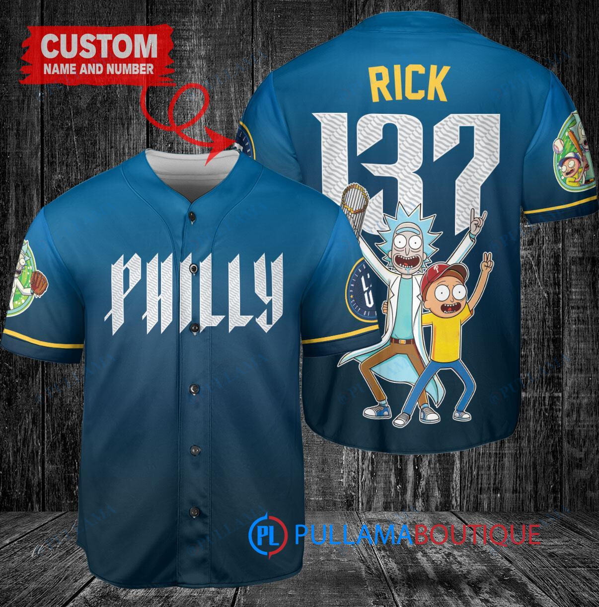Philadelphia Phillies x Rick and Morty with Trophy Custom Baseball Jersey Blue City Connect