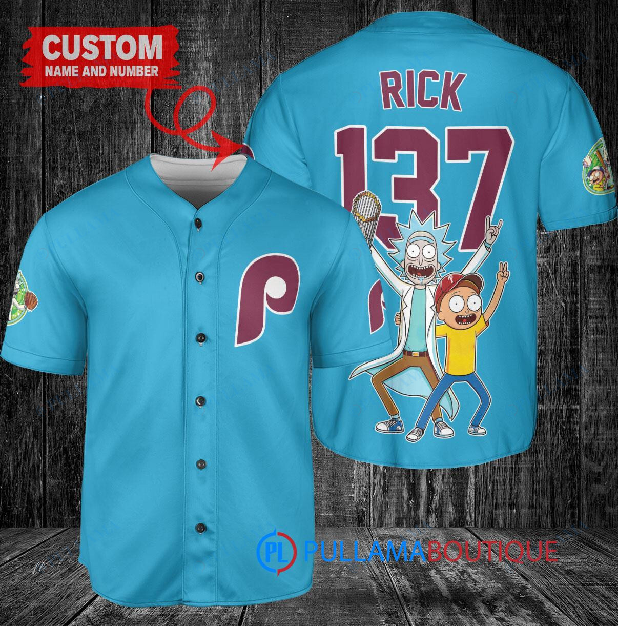 Philadelphia Phillies x Rick and Morty with Trophy Custom Baseball Jersey Light Blue
